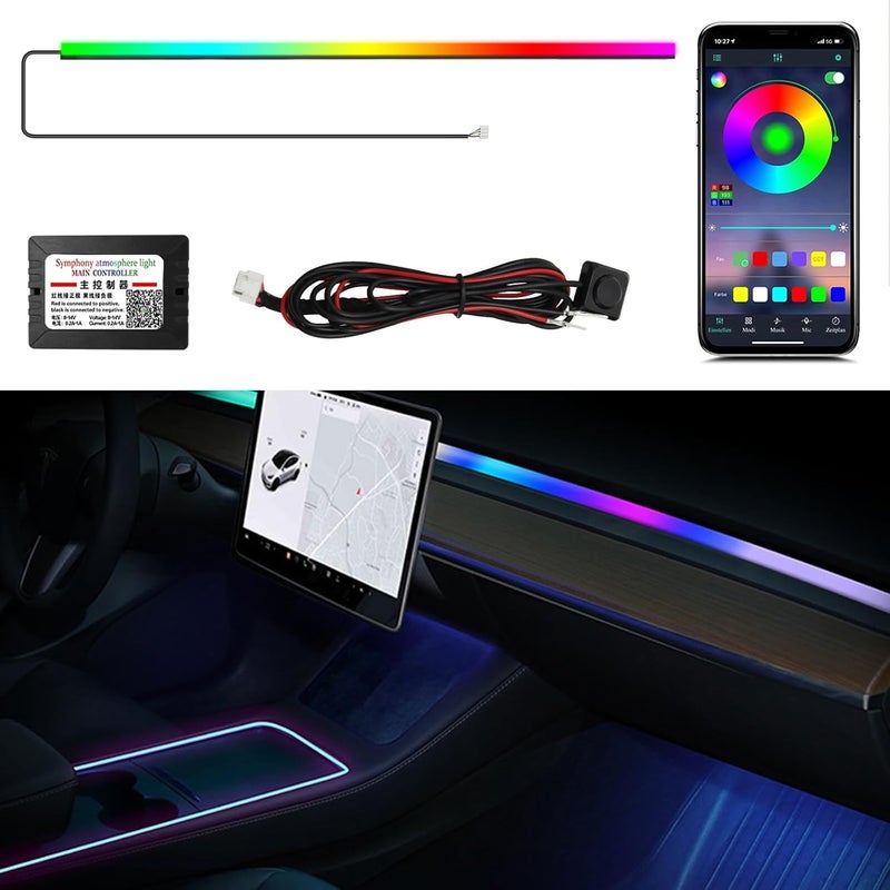 WEBUPAR Dreamcolor Interior Car Lights Strips 55-inch, Tesla Model 3 Model Y Interior car Lights, RGB Neon Light Kits with APP Control, Tesla Ambient Lighting Accessories - Image 1
